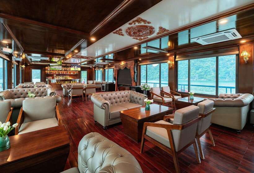 1 Day On 5-Star Halong Cruise With Highest Safety Equipments - Lunch on the water: buffet seafood plus veg and vegan options