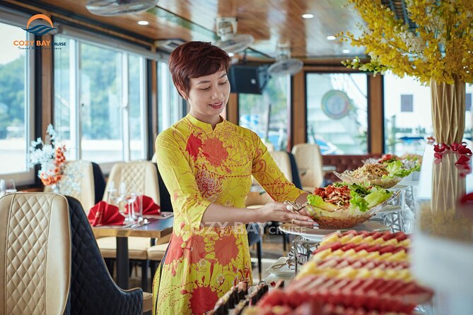 Cozy Bay Halong 5-Star Day Cruise, Buffet, Cave, Kayak, Swimming - Sung Sot Cave: included, stunning, and stair-heavy