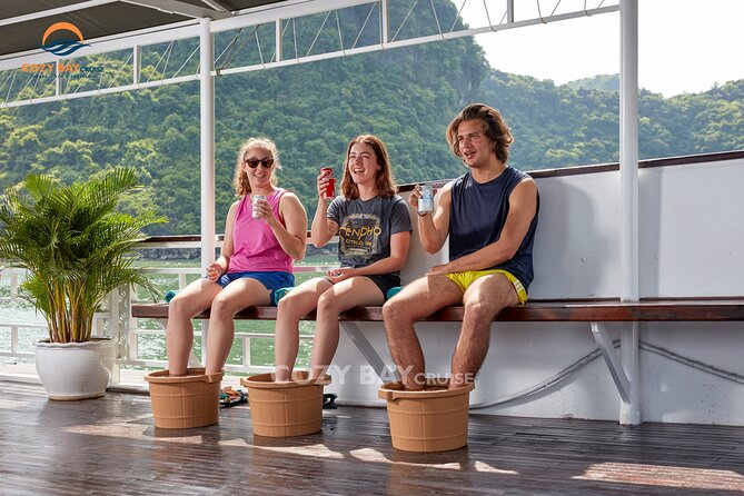 CozyBay Cruise-The Best Small Group 2D/1N inHalong-All inclusive - Day 2: Sunrise on the sundeck, tea or coffee, then a pearl farm stop