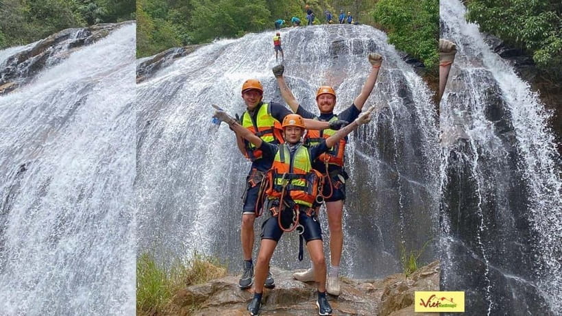 Dalat: Canyoning Extreme Adventure Vietnam - Base Camp gear and training: harness up, then practice the fear