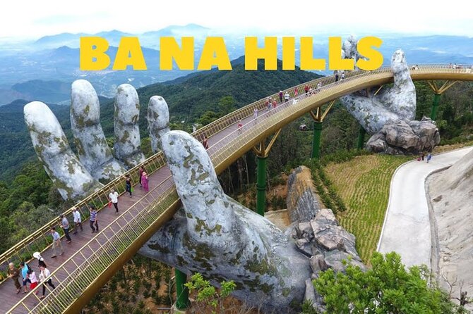 Golden Bridge -Ba Na Hills including buffet lunch ,Cable car 2 way From Da Nang - France wine cellar, Le Jardin d’amour, and Linh Ung pagoda stops