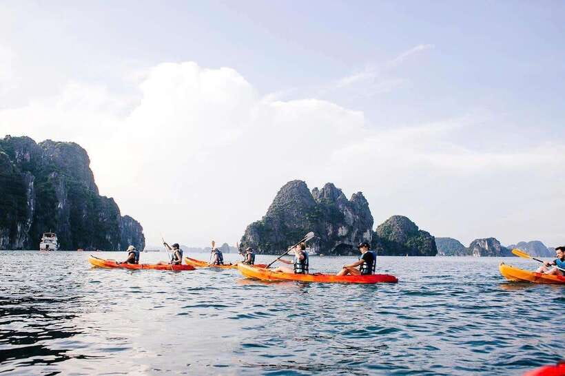 Halong Bay Luxury Cruise: Kayak&Swim,Cave, Party BEST SELLER - Sunset party on the sundeck, when the bay turns photogenic