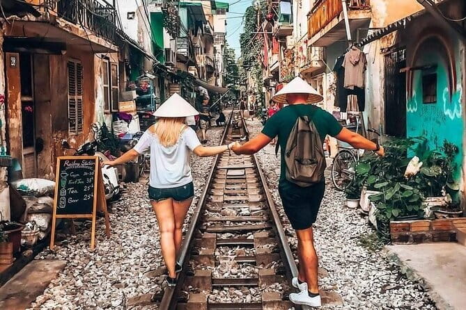 Hanoi street food walking and train street visit - Train Street up close, with coffee or tea in hand