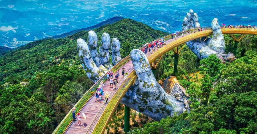 Hoi An/Da Nang : Golden Bridge , Marble Mt & Lady Buddha - Marble Mountains caves and pagodas, from dragon stonework to Hell Cave