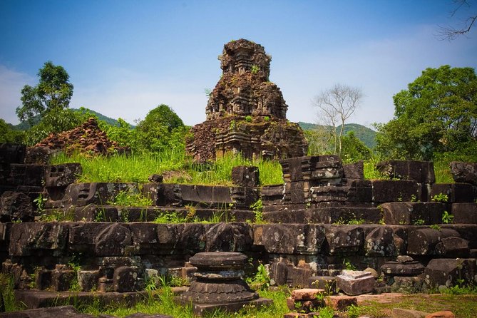 My Son Holyland and Rice Paper Making Tour - My Son Sanctuary in the morning, Cham towers and real stone detail