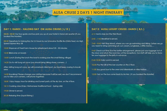 Overnight Luxury 5 Star Alisa Cruise with Meals, Kayak or Bamboo Boat - Day 1 on the Bay: Caves, Floating Villages, and Island Sightseeing