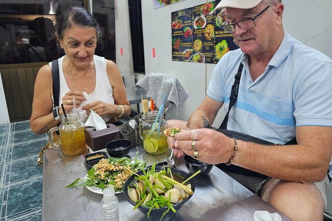 Unique Taste of Saigon Street Food Tour - Stop 1 food: rice paper salad, betel leaf beef, and multiple noodle styles